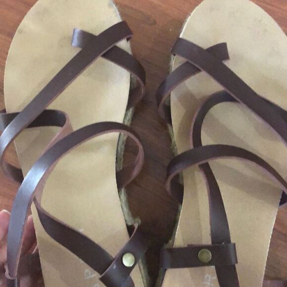 Esprit Brown leather strappy sandals with jute, 7.5. - Picture 6 of 7